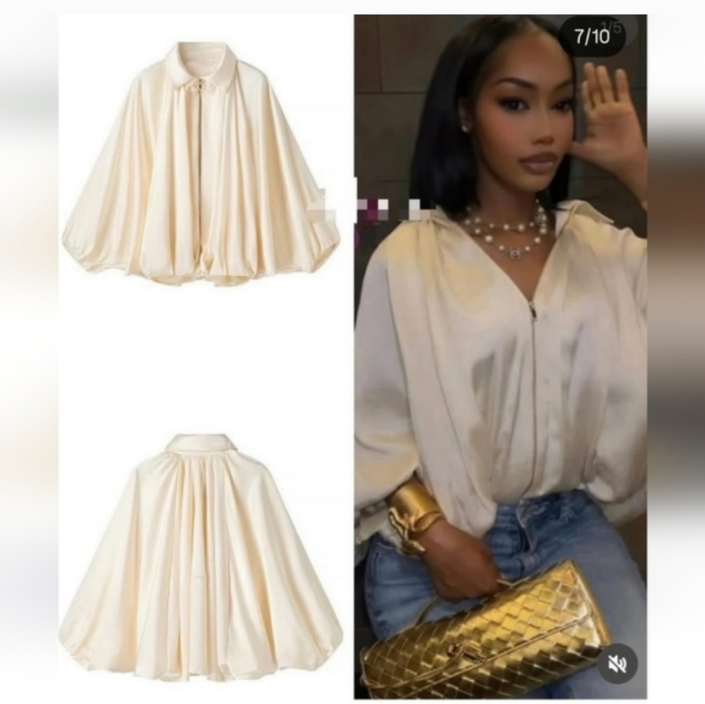 ZARA NWT Satin Bomber Jacket Puffed Cream Size M - Picture 15 of 16